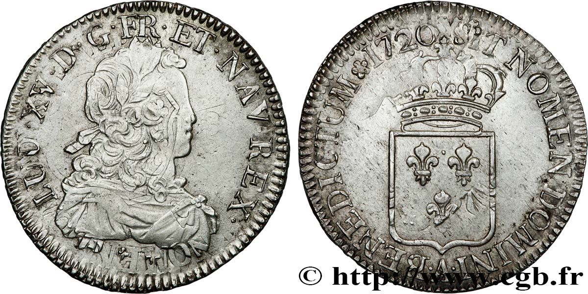 LOUIS XV  THE WELL-BELOVED  Écu de France 1720 Paris q.SPL