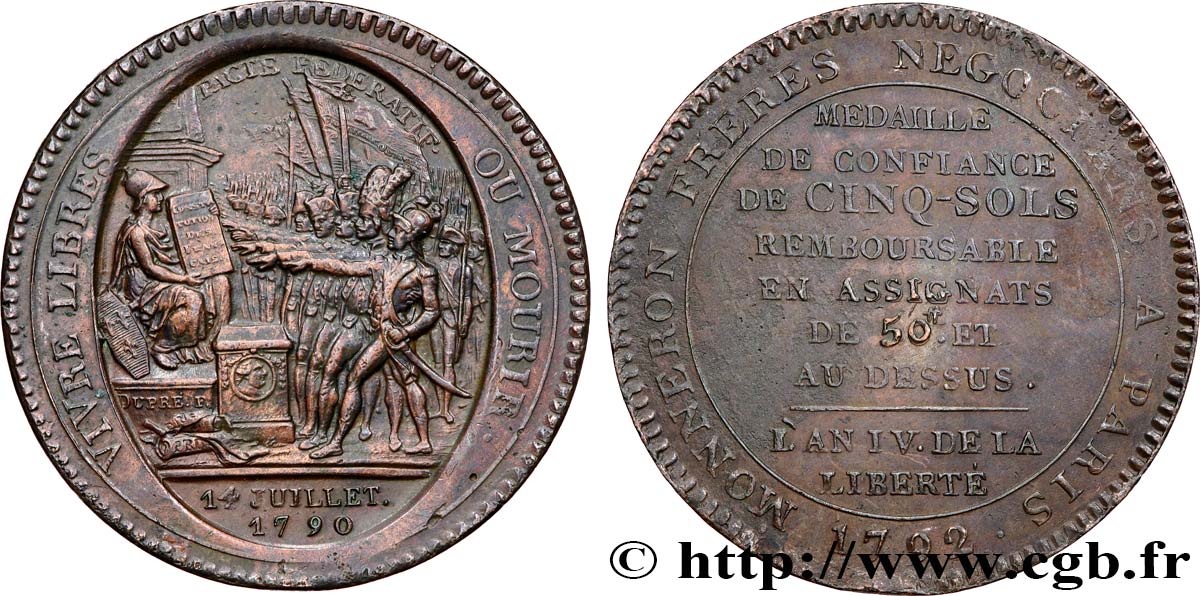 REVOLUTION COINAGE Monneron de 5 sols au serment (An IV), 3e type 1792 Birmingham, Soho MBC