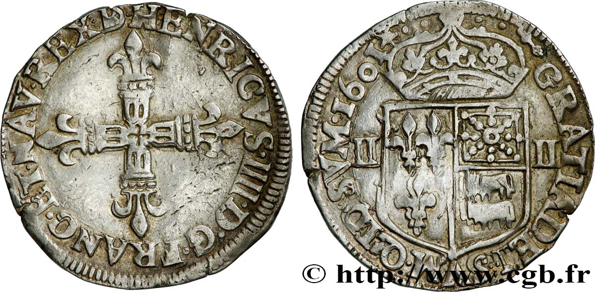 HENRY IV Quart d écu de Béarn 1601 Morlaàs AU