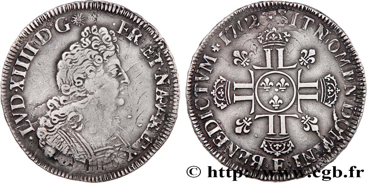 LOUIS XIV  THE SUN KING  Demi-écu aux huit L, 2e type 1705 Tours XF/AU