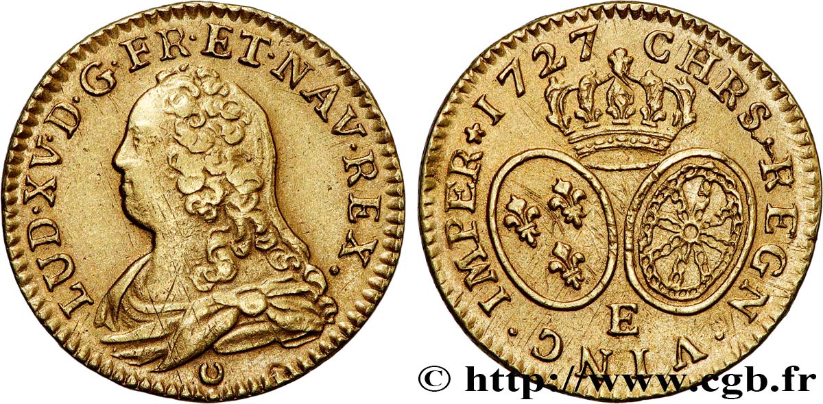 LOUIS XV DIT LE BIEN AIMÉ Louis d or aux écus ovales, buste habillé 1727 Tours TTB
