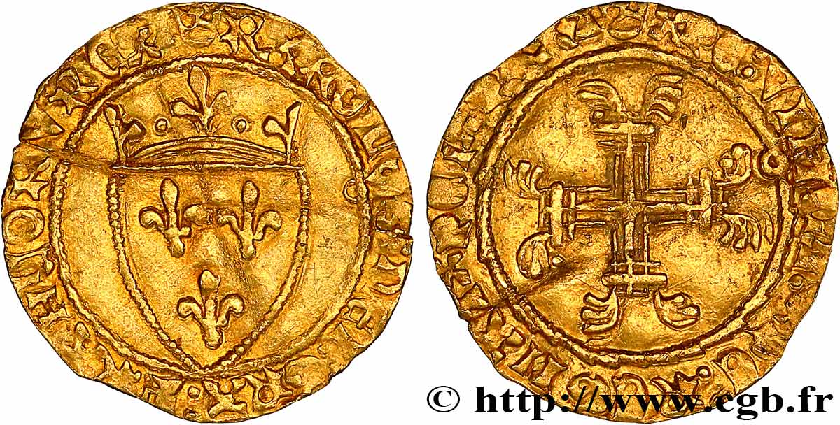 CHARLES VII  THE WELL SERVED  Demi-écu d or à la couronne ou demi-écu neuf n.d. Tours AU/XF