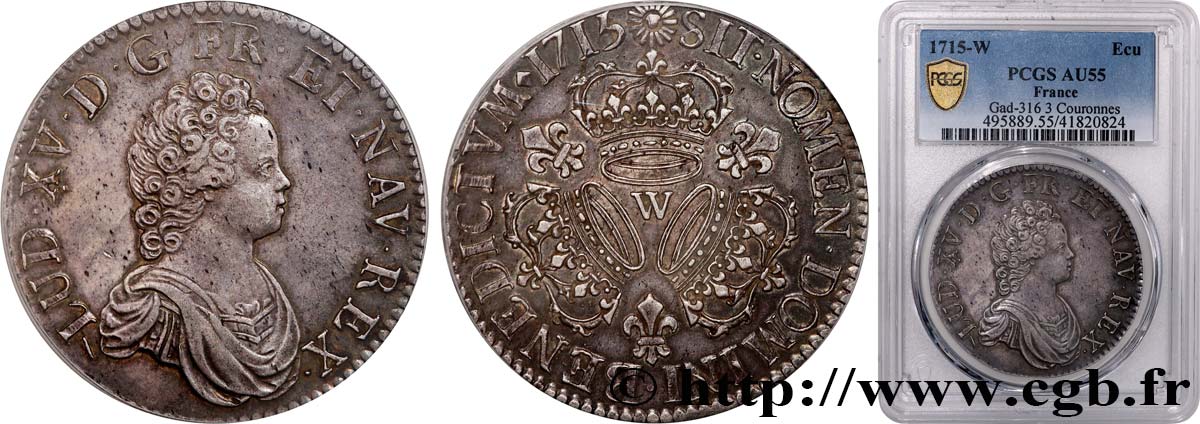LOUIS XV  THE WELL-BELOVED  Écu aux trois couronnes 1715 Lille SPL55