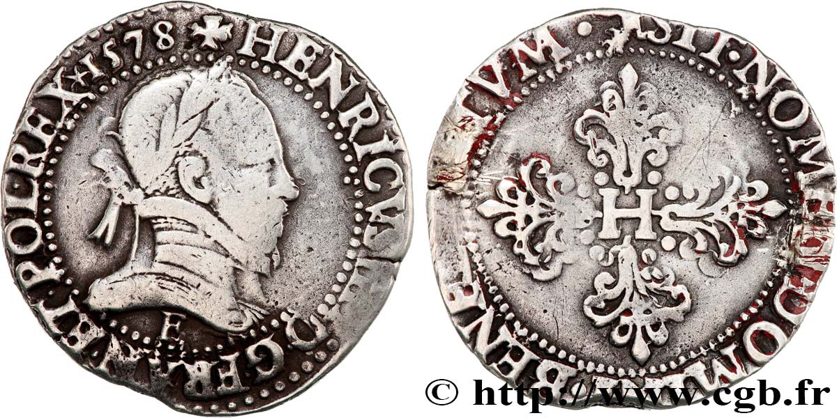 HENRI III Franc au col plat 1578 Tours TTB