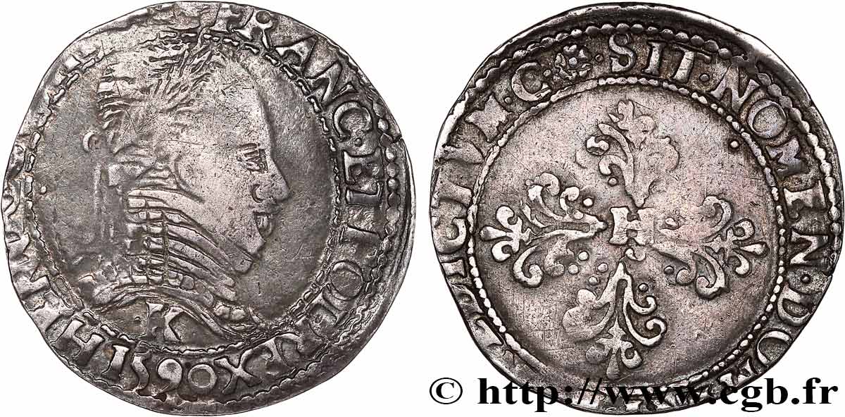 LIGUE. COINAGE AT THE NAME OF HENRY III Demi-franc au col plat 1590 Saint-Lizier fSS