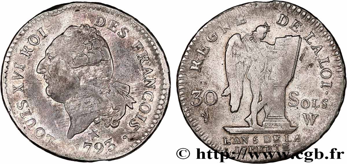 LOUIS XVI (MONARQUE CONSTITUTIONNEL) 30 sols dit au génie , type FRANCOIS 1793 Lille TTB