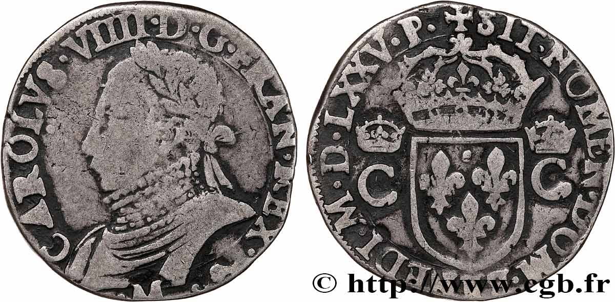 HENRY III. COINAGE AT THE NAME OF CHARLES IX Teston, 10e type 1575 (MDLXXV) Toulouse VF