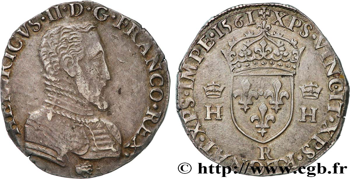 CHARLES IX. COINAGE AT THE NAME OF HENRY II Teston à la tête nue, 1er type 1561 Villeneuve-Saint-André fVZ/VZ