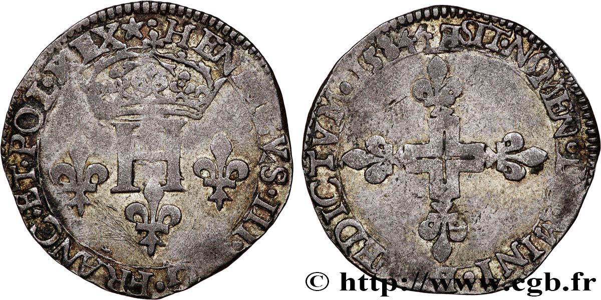 HENRY III Double sol parisis, 2e type 1584 Tours SS