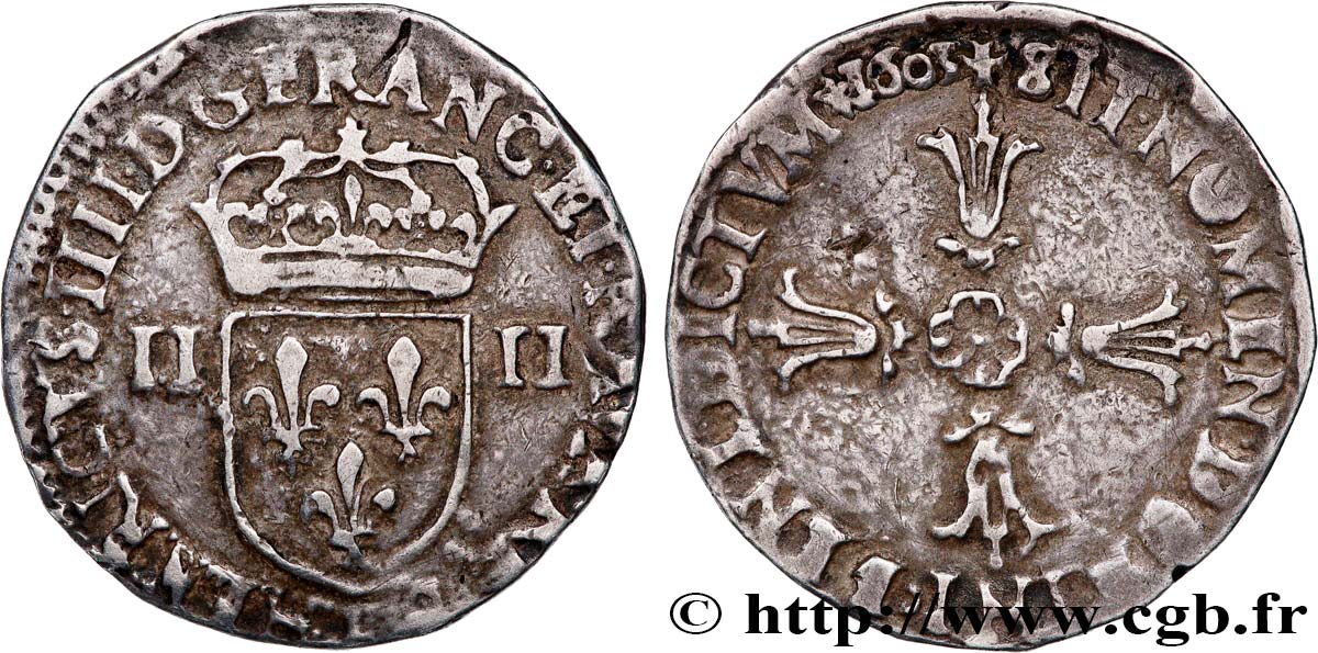 HENRY IV Quart d écu, écu de face, 2e type 1603 Tours q.BB