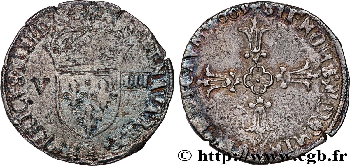 HENRY IV Huitième d écu, écu de face, 2e type 1603 Tours q.BB