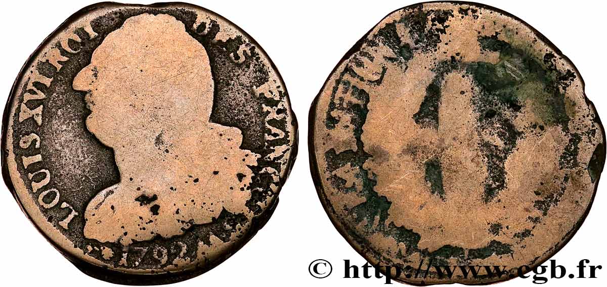 LOUIS XVI (MONARQUE CONSTITUTIONNEL) 2 sols dit au faisceau , type FRANÇOIS 1792 Metz B+/AB