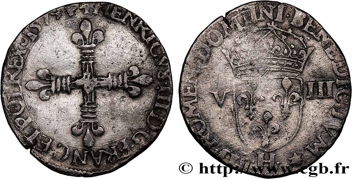 HENRY III Huitième d écu, croix de face 1579 La Rochelle fSS