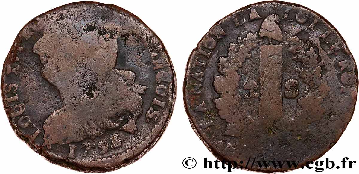 LA CONVENTION 2 sols dit au faisceau , type FRANÇOIS 1793 Arras B+