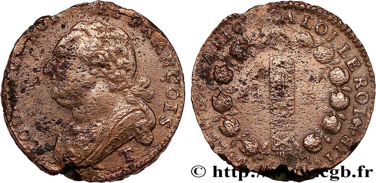 LOUIS XVI (MONARQUE CONSTITUTIONNEL) 12 deniers dit au faisceau , type FRANÇOIS 1792 Saumur TB