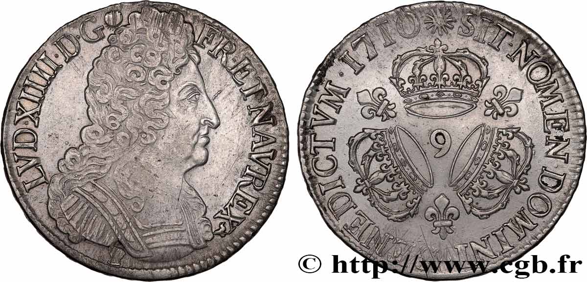 LOUIS XIV  THE SUN KING  Écu aux trois couronnes 1710 Rennes AU