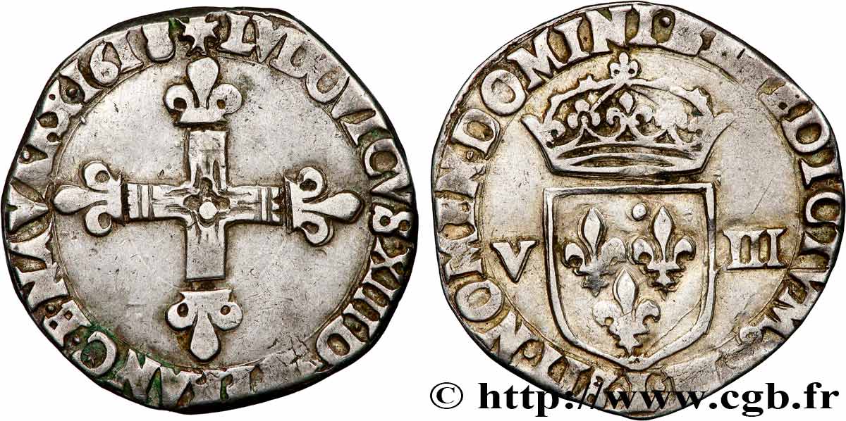 LOUIS XIII LE JUSTE Huitième d écu, à la croix fleurdelisée, titulature côté croix 1618 Bayonne TTB