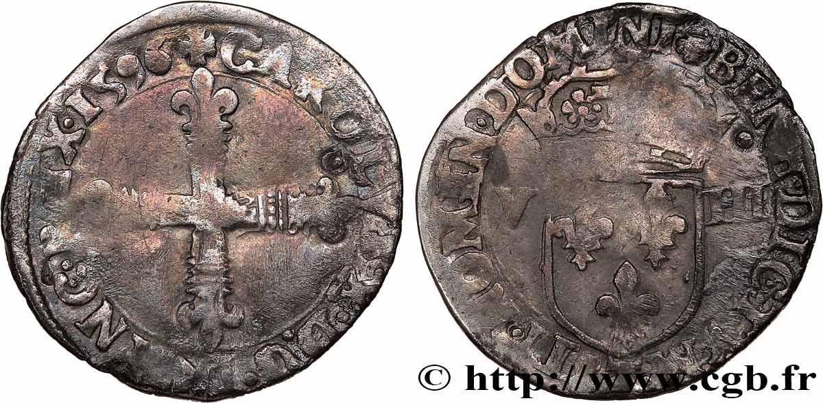 CHARLES X, CARDINAL DE BOURBON Huitième d écu, croix de face 1596 Nantes TB+