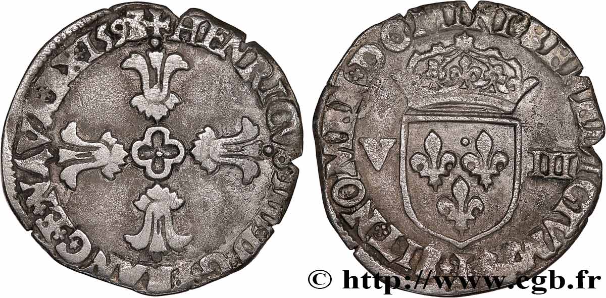 HENRI IV LE GRAND Huitième d écu, croix feuillue de face 1593 Bayonne TB+