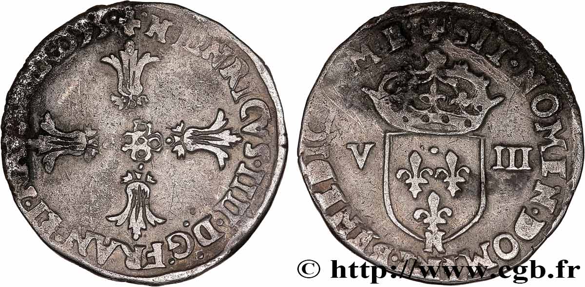 HENRY IV Huitième d écu, croix feuillue de face 1593 Montpellier VF