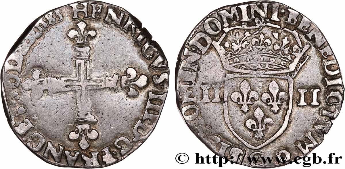 HENRY III Quart d écu, croix de face 1583 Saint-Lô XF