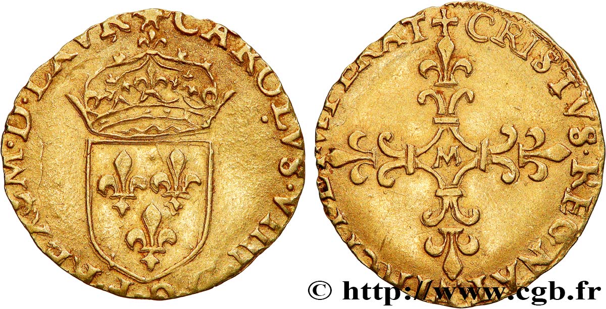 CHARLES IX Demi-écu d or au soleil, 1er type 1565 Toulouse AU