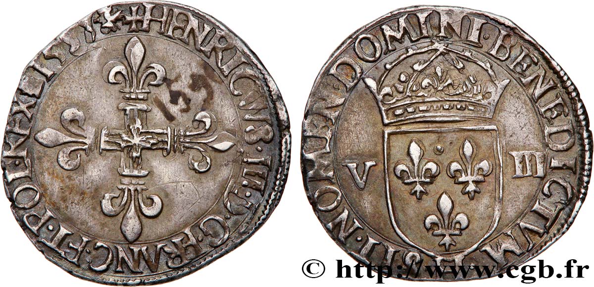 HENRI III Huitième d écu, croix de face 1587 La Rochelle TTB