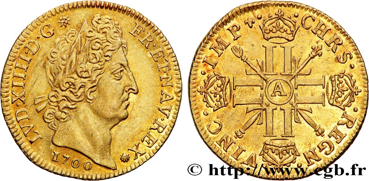 LOUIS XIV  THE SUN KING  Louis d’or aux huit L et aux insignes 1700 Paris VZ