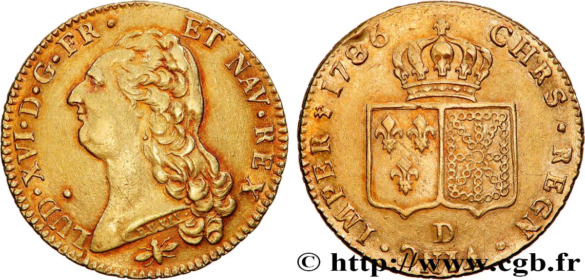 LOUIS XVI Double louis d’or aux écus accolés 1786 Lyon TTB+