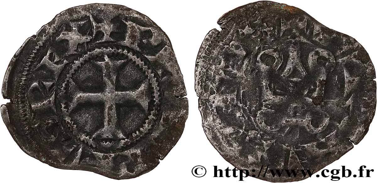 PHILIPPE III LE HARDI ET PHILIPPE IV LE BEL - MONNAYAGE COMMUN (à partir de 1280) Obole tournois à l O rond n.d. s.l. TTB