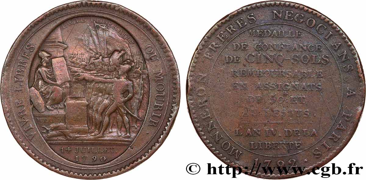 REVOLUTION COINAGE Monneron de 5 sols au serment (An IV), 3e type 1792 Birmingham, Soho XF