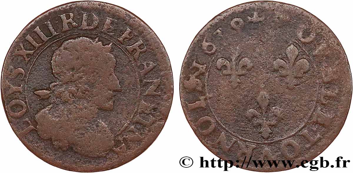 LOUIS XIII LE JUSTE Double tournois 1639 s.l. TB+