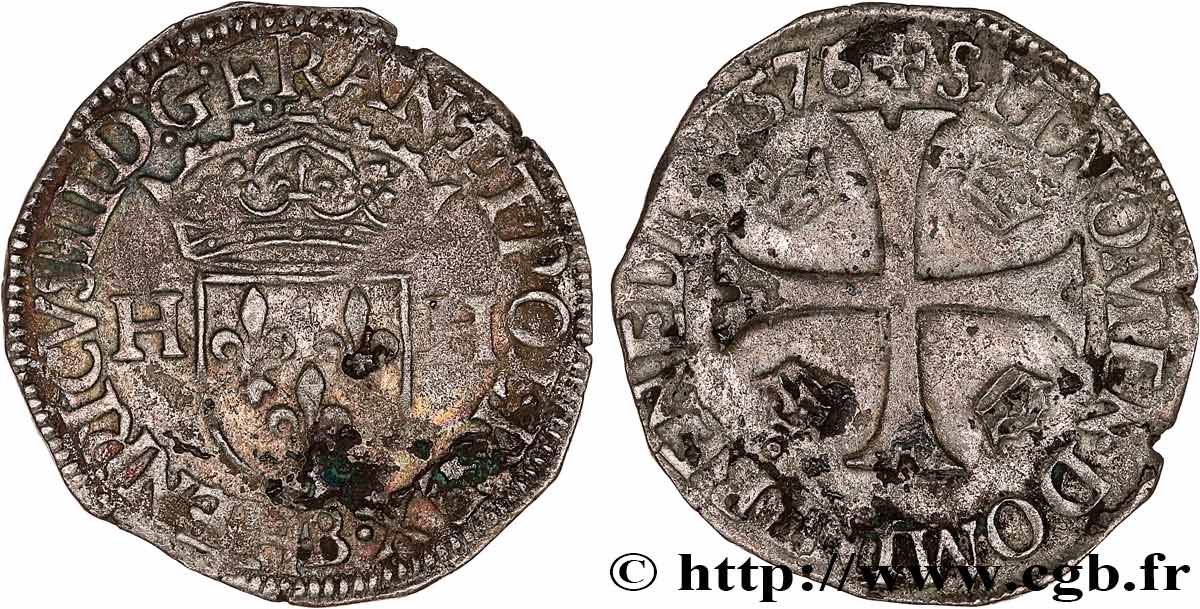 HENRY III Douzain aux deux H, 1er type 1576 Rouen BC+