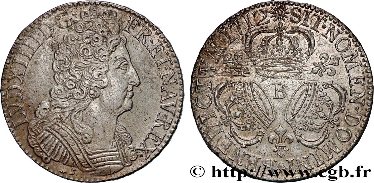 LOUIS XIV  THE SUN KING  Écu aux trois couronnes 1712 Rouen SPL