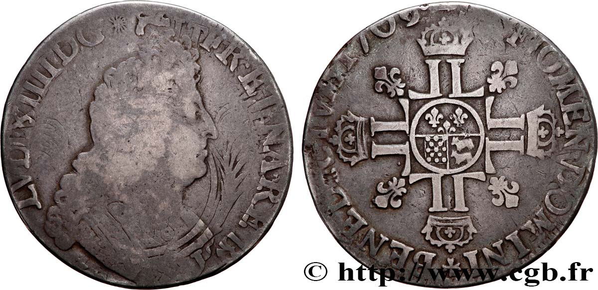 LOUIS XIV  THE SUN KING  Écu de Béarn aux huit L, 2e type 1705 Pau S/fSS