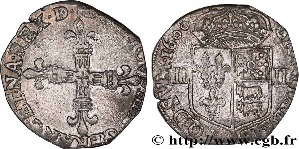 HENRY IV Quart d écu de Béarn 1600 Morlaàs XF