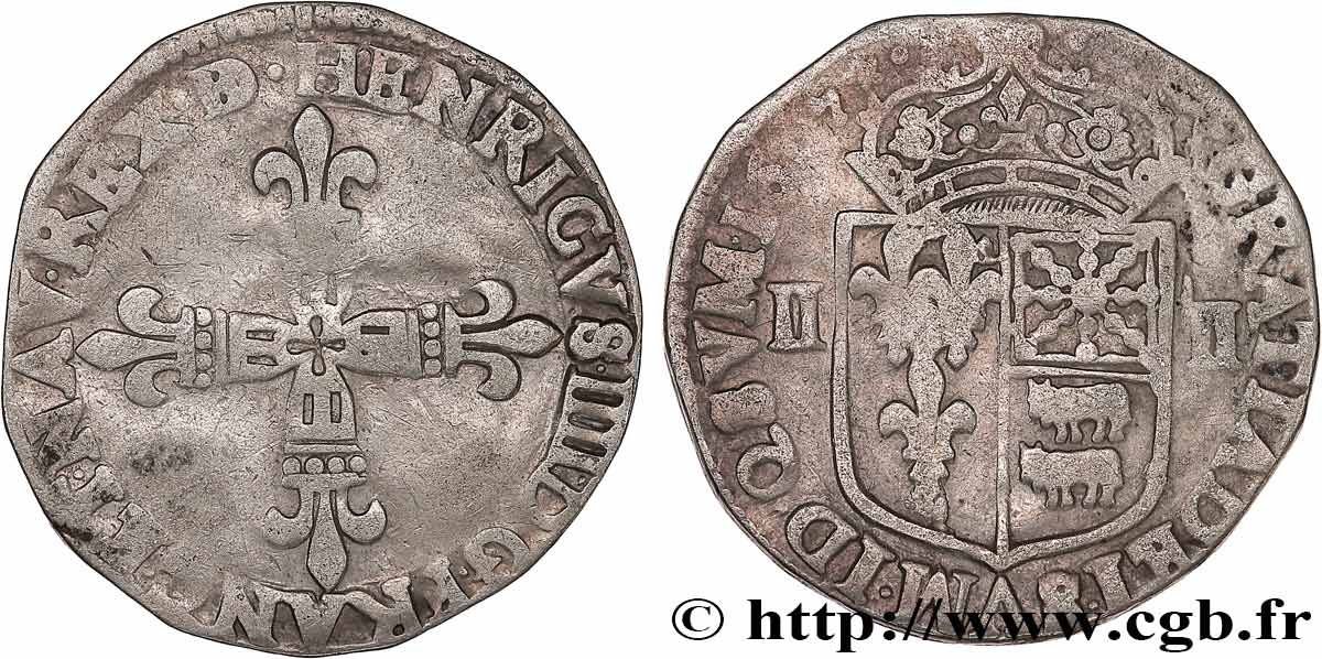 HENRY IV Quart d écu de Béarn 1607 Morlaàs SS