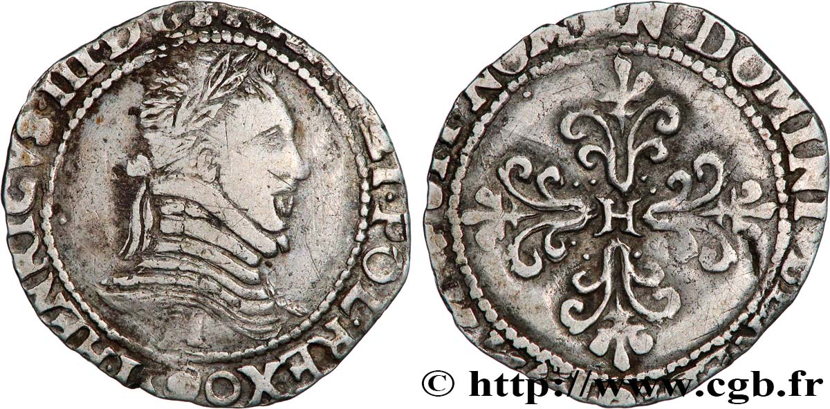 LIGUE. COINAGE AT THE NAME OF HENRY III Quart de franc au col plat 1590  Toulouse BB