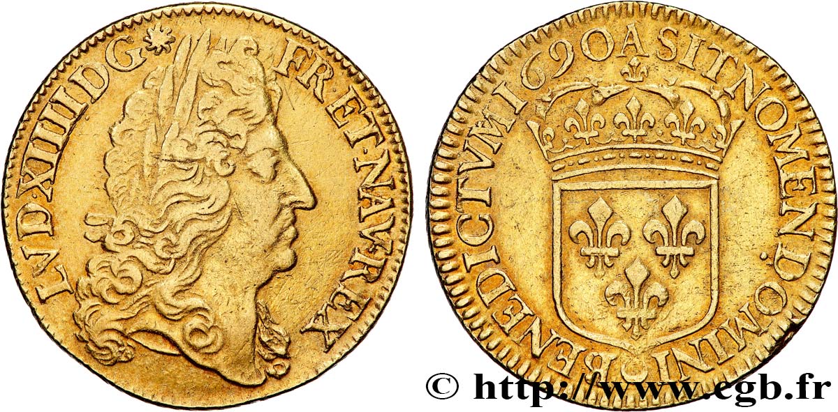 LOUIS XIV  THE SUN KING  Double louis d or à l écu 1690  Paris MBC+/EBC