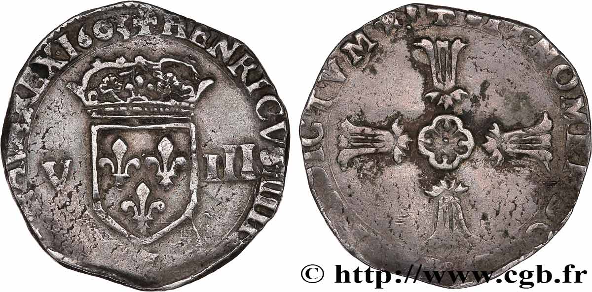 HENRY IV Huitième d écu, écu de face, 2e type 1605 Aix-en-Provence q.BB