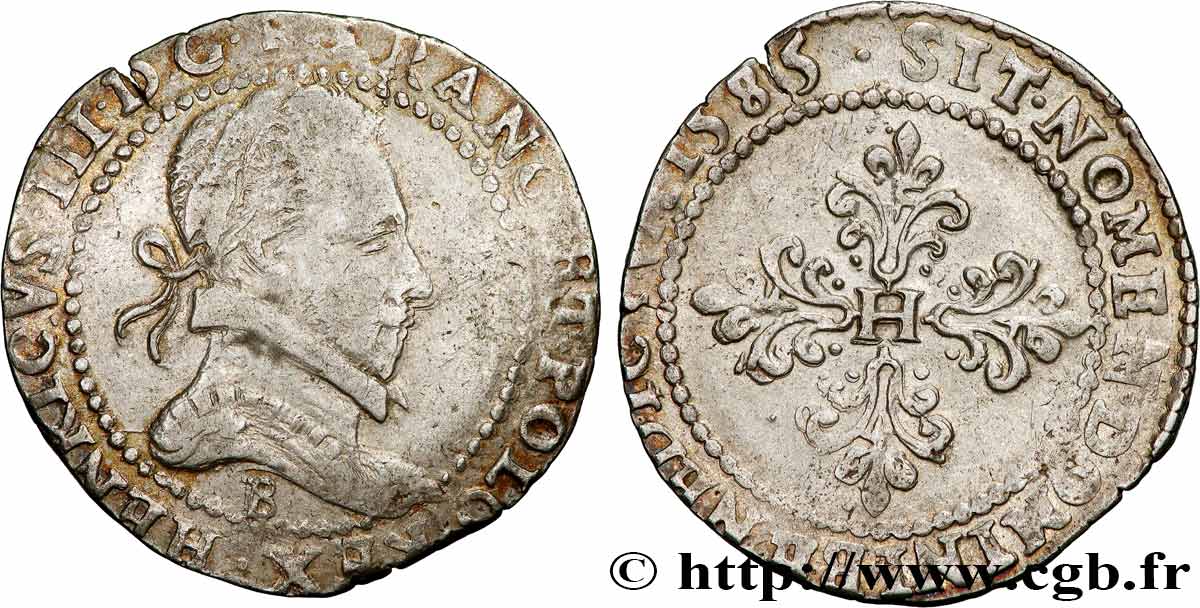 HENRY III Demi-franc au col plat 1585 Rouen XF