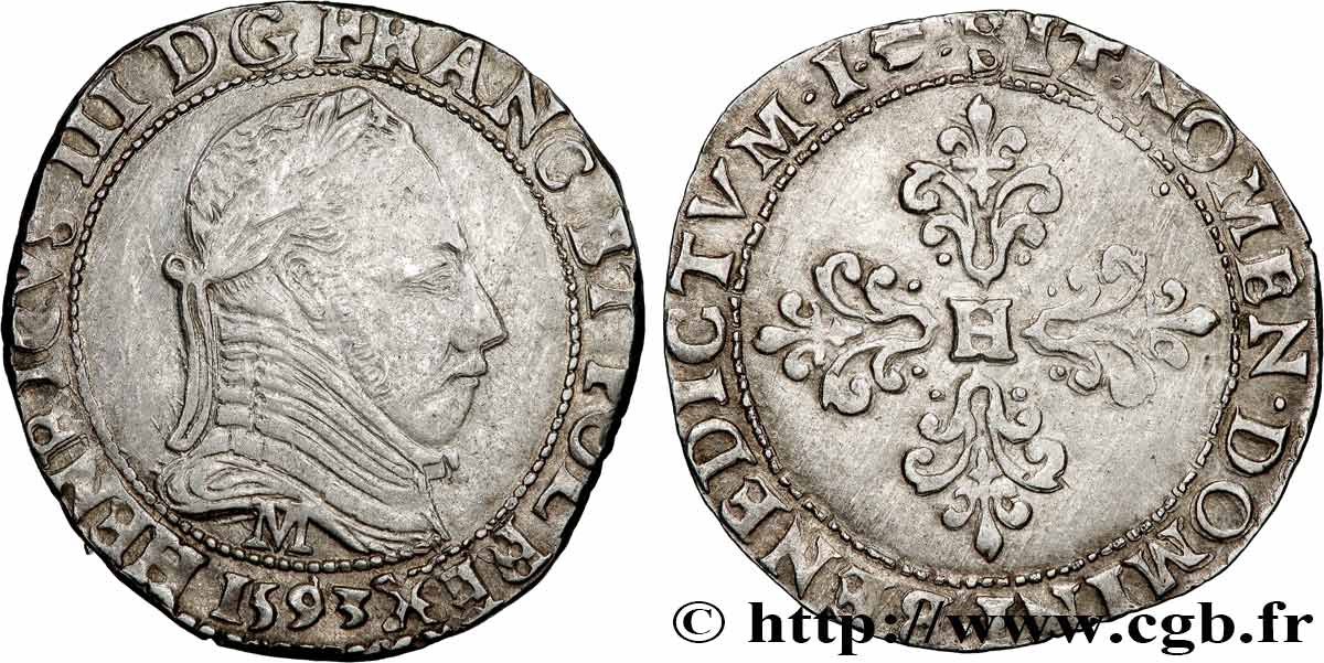 THE LEAGUE. COINAGE IN THE NAME OF HENRY III Demi-franc au col plat 1593 Toulouse AU