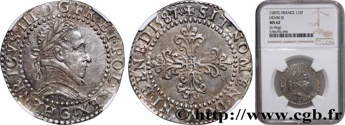 HENRY III Demi-franc au col plat 1587 Poitiers MS62