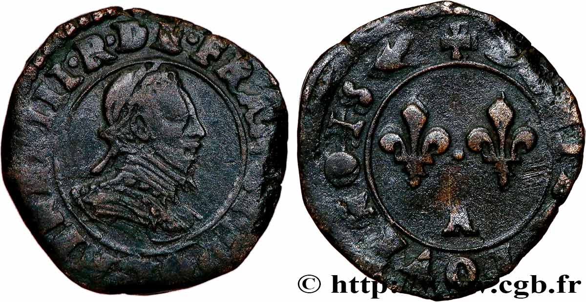 THE LEAGUE. COINAGE IN THE NAME OF HENRY III Denier tournois n.d. Paris VF