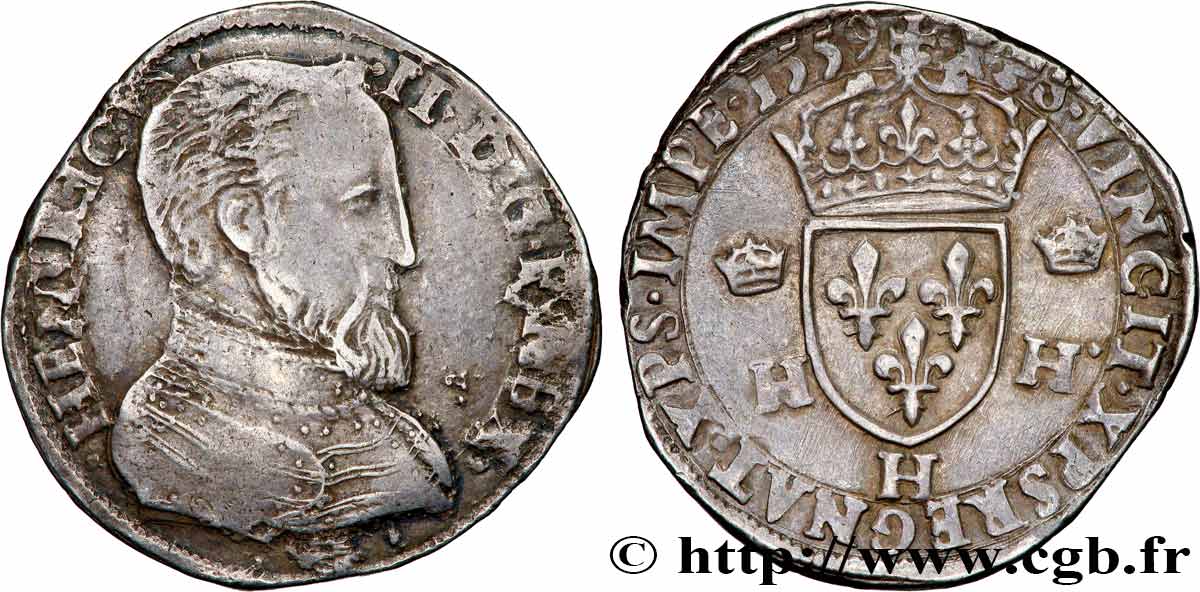 FRANÇOIS II. MONNAYAGE AU NOM D HENRI II Teston à la tête nue, 1er type 1559 La Rochelle TTB+