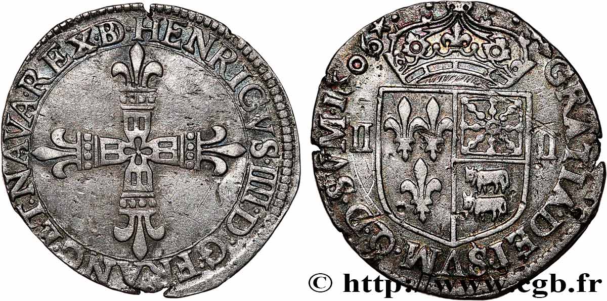 HENRY IV Quart d écu de Béarn 1606 Morlàas MBC+/EBC