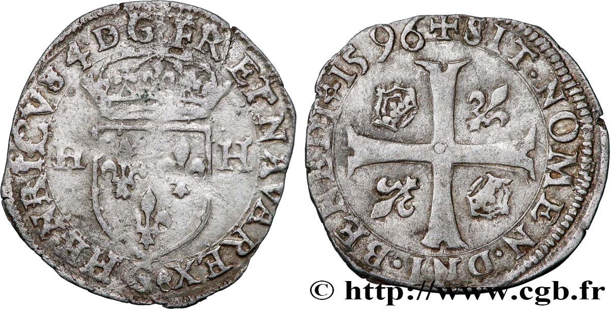 HENRY IV Douzain aux deux H, 2e type 1596 Poitiers q.BB/BB