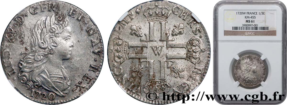LOUIS XV THE BELOVED Louis d’argent à la croix aux huit L couronnées 1720 Lille MS61