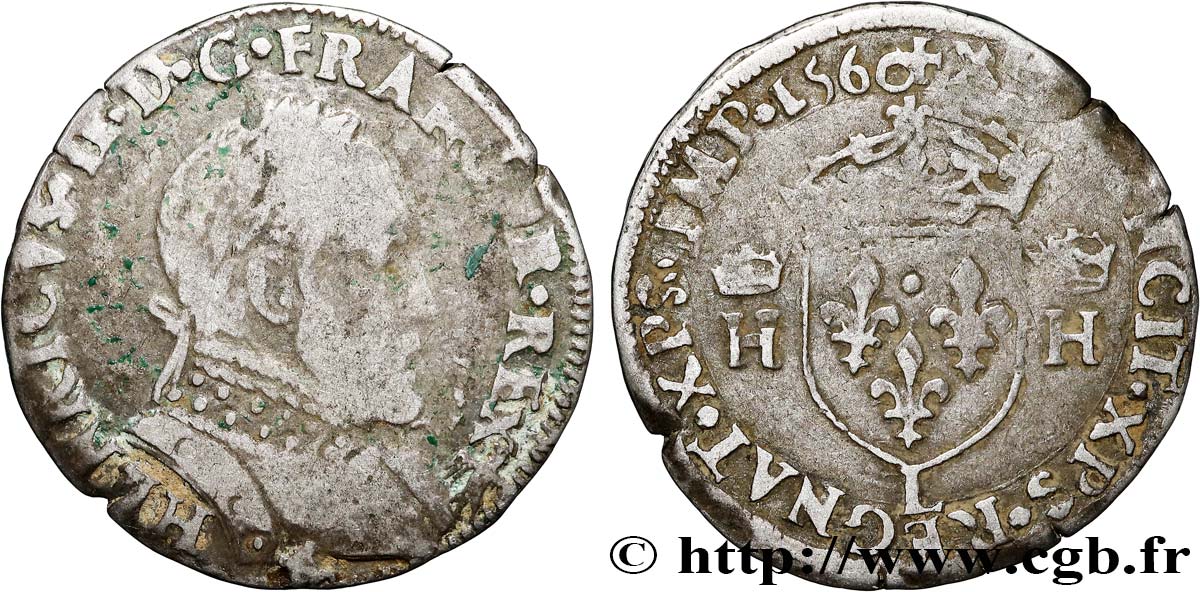 FRANCIS II. COINAGE IN THE NAME OF HENRY II Demi-teston au buste lauré, 2e type 1560 Bayonne VF