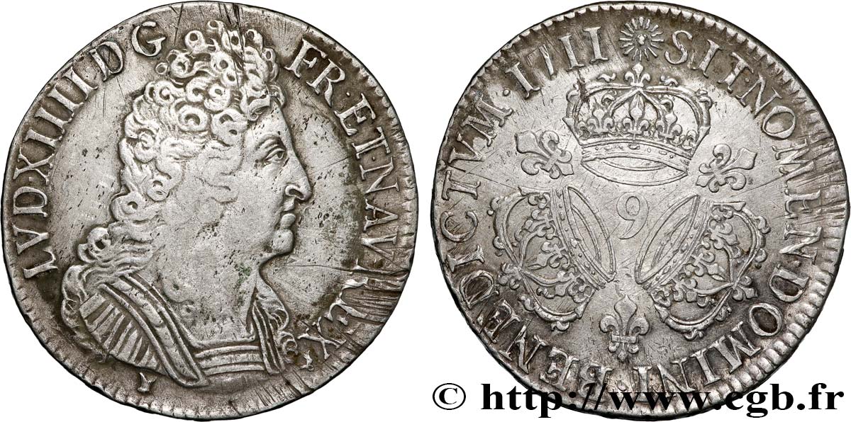 LOUIS XIV  THE SUN KING  Écu aux trois couronnes 1711 Rennes MBC